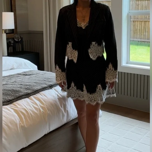 Women's Black and White Lace Blazer and Dress set